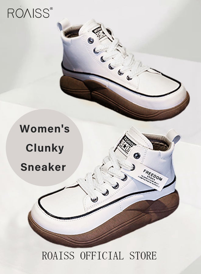 roaiss New Arrival High-Top Shoes Women's New Platform Thick-Soled Comfortable Lace-Up Casual Sports Shoes  - Image 3
