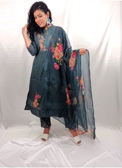 PRIYA’S PANACHE PRIYA'S PANACHE Blue Muslin Kurta Pant Dupatta Set – Designer Ethnic Wear for Women | Traditional & Partywear Suit  - Image 1