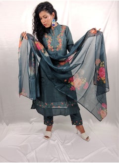 PRIYA’S PANACHE PRIYA'S PANACHE Blue Muslin Kurta Pant Dupatta Set – Designer Ethnic Wear for Women | Traditional & Partywear Suit  - Image 2