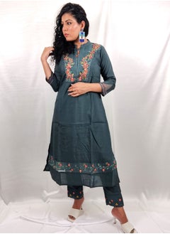 PRIYA’S PANACHE PRIYA'S PANACHE Blue Muslin Kurta Pant Dupatta Set – Designer Ethnic Wear for Women | Traditional & Partywear Suit  - Image 3