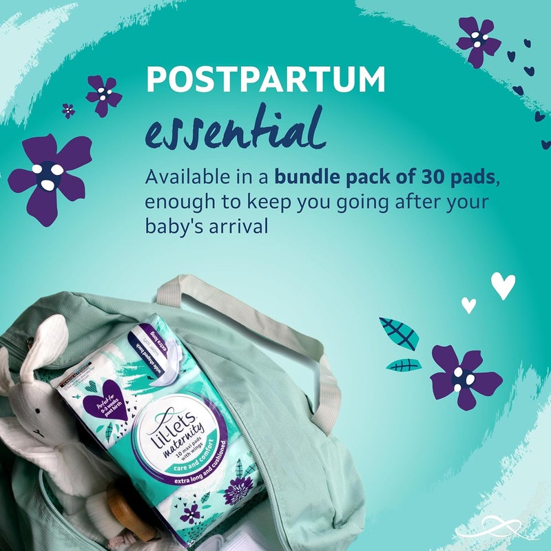 LilLets Extra Long Postpartum Maxi Pads with Wings – 30 Pack Bundle for Post-Natal Bleeding & Heavy Flow – Postpartum Essentials - Extra Absorbent, Soft & Cushioned Maternity Towels, Fragrance-Free - Image 4