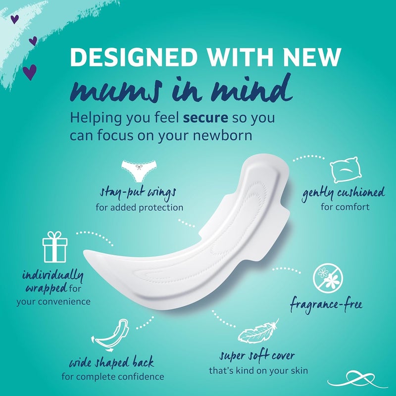 LilLets Extra Long Postpartum Maxi Pads with Wings – 30 Pack Bundle for Post-Natal Bleeding & Heavy Flow – Postpartum Essentials - Extra Absorbent, Soft & Cushioned Maternity Towels, Fragrance-Free - Image 3