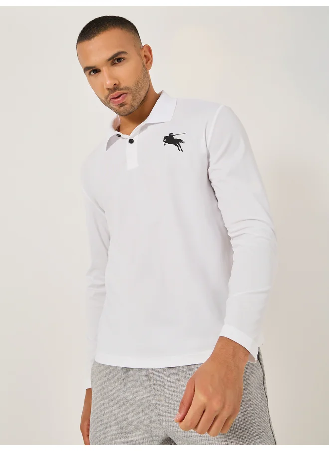 Take Two Take Two Men White Graphic Print Long Sleeve Polo T-Shirt