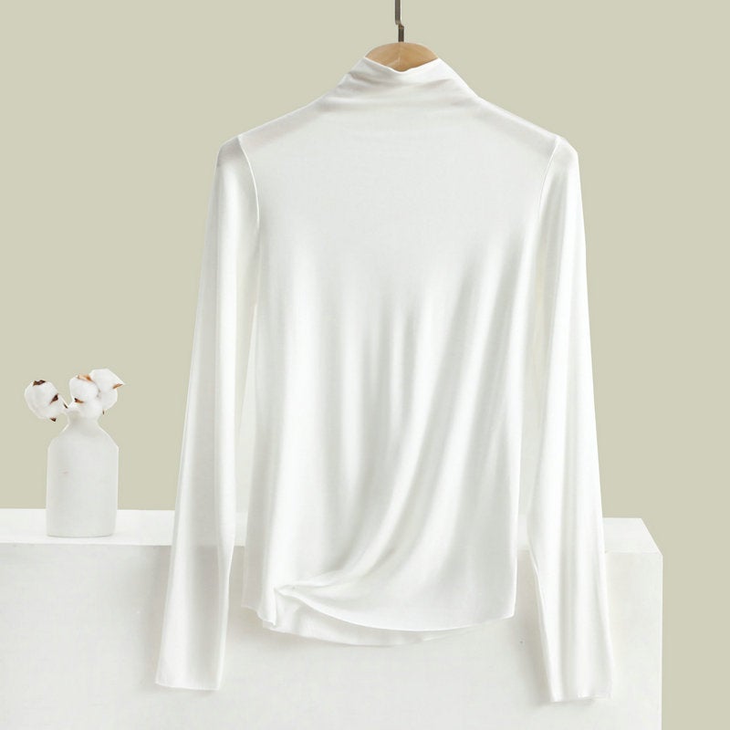 Bitter Cotton Base Shirt Women's Half-High Collar Long-Sleeved T-Shirt with Random Fit Seamless Slim Top Autumn Clothes New Winter - Image 1