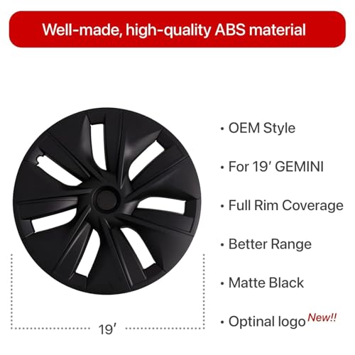 KAVANIC fits Tesla Model Y Wheel Covers19 Inch Matte Black Wheel Covers Support Logo Range Improvement (4 PCS) OEM Style for 2020-2023 Model Y Hubcaps Replacement - Image 2