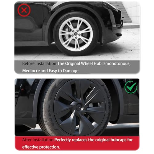 KAVANIC fits Tesla Model Y Wheel Covers19 Inch Matte Black Wheel Covers Support Logo Range Improvement (4 PCS) OEM Style for 2020-2023 Model Y Hubcaps Replacement - Image 5