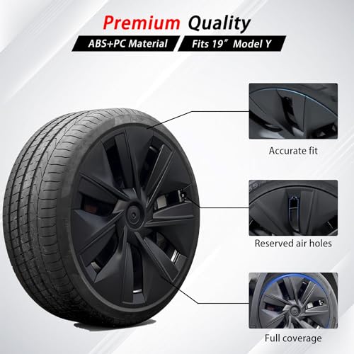 KAVANIC fits Tesla Model Y Wheel Covers19 Inch Matte Black Wheel Covers Support Logo Range Improvement (4 PCS) OEM Style for 2020-2023 Model Y Hubcaps Replacement - Image 3