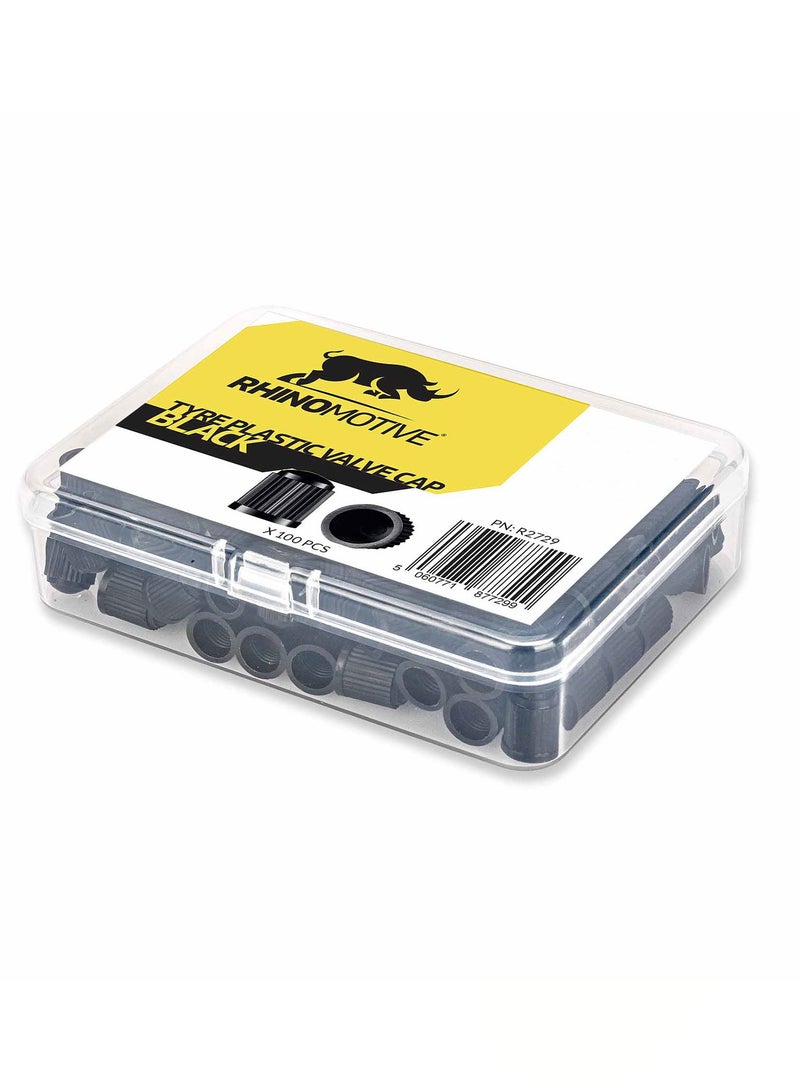 RHINOMOTIVE Automotive Tire Plastic Valve Cap 100 Pcs Black Color  - Image 3