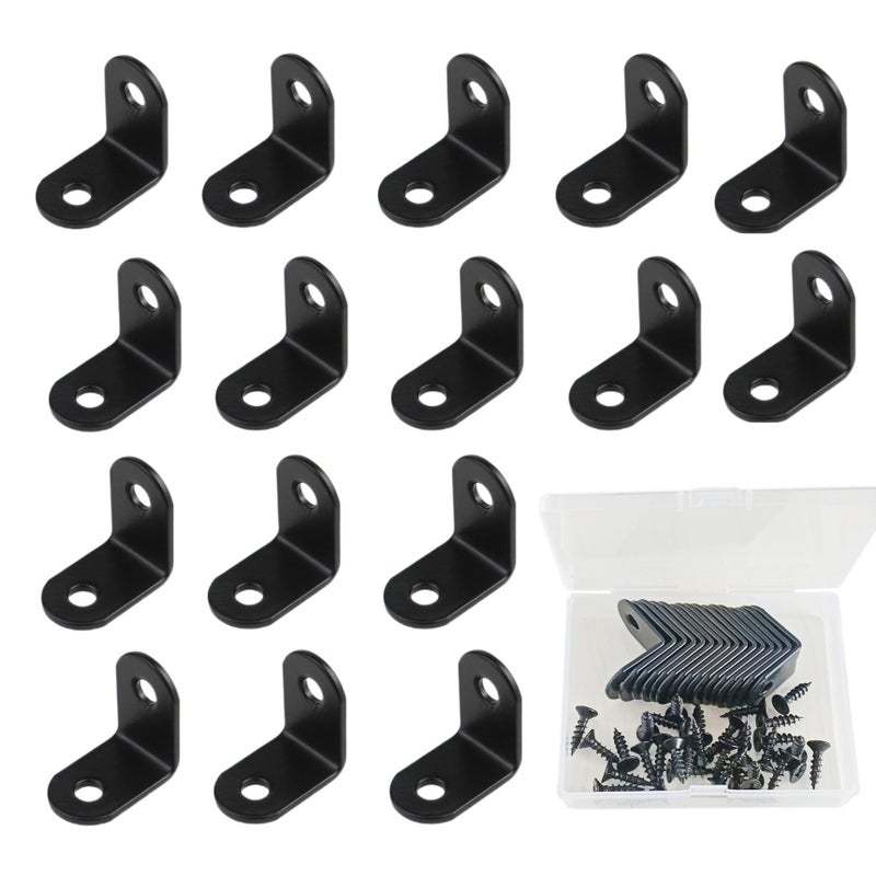 L Bracket Corner Brace Joint Right Angle 90 Degree Fastener Wood Support for Shelves Braces Mounting Brackets with Screws for Furniture Chairs Wooden Hardware Brackets 16Pcs Elimeta Black 1inch