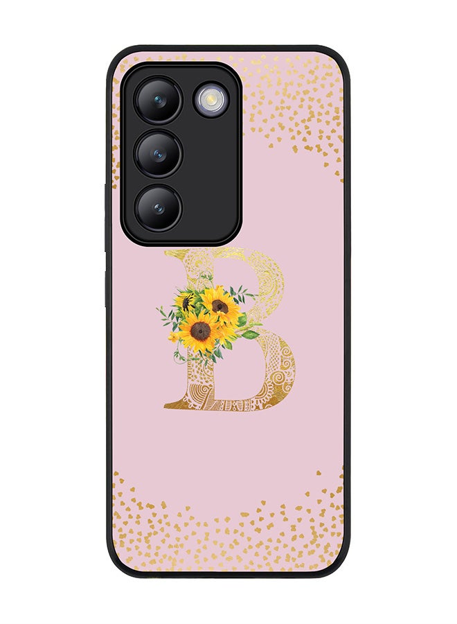 Stylizedd Rugged Black edge case for Vivo V30 Lite 5G, Flexible Cover -  Custom Monogram Initial Letter Mandala Floral Pattern Alphabet - B  (Pink ) - Image 1