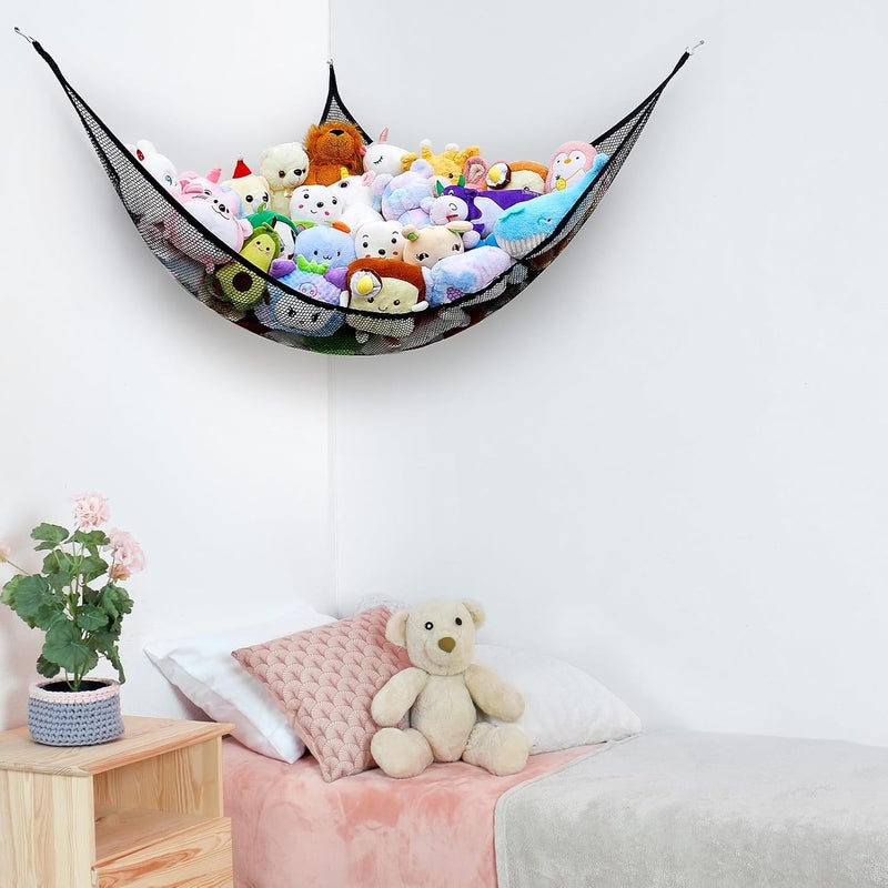 FIOBEE Stuffed Animals Net or Hammock Toy Storage Organizer Toy Hammock Net Bedroom Decor Hanging Storage with Hooks for Girl Kids Playroom Nursery Black - Image 2