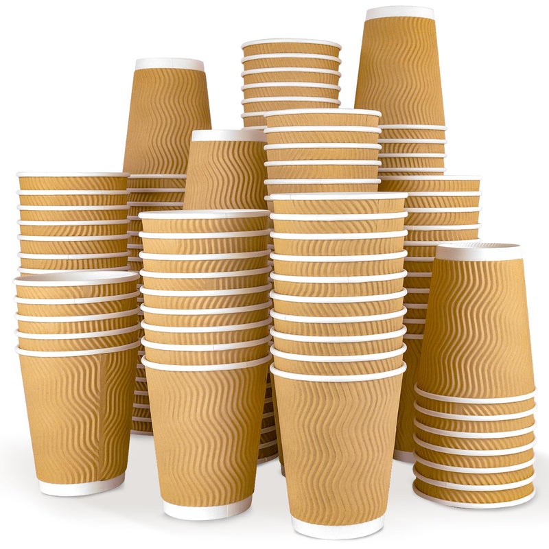 Ginkgo 150 Pack Hot Paper Cups 12 oz Insulated Disposable Corrugated Coffee Cups Ripple Wall Beverage Cups