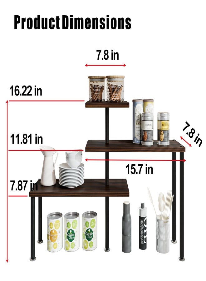 Dazioter Countertop Organizer Organization 3 Tier Kitchen Corner Shelves Adjustable Spice Storage Rack for Bathroom Coffee Area Over Sink (Black Oak) - Image 2