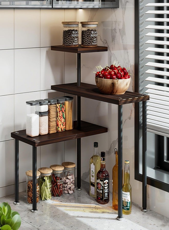Dazioter Countertop Organizer Organization 3 Tier Kitchen Corner Shelves Adjustable Spice Storage Rack for Bathroom Coffee Area Over Sink (Black Oak) - Image 1