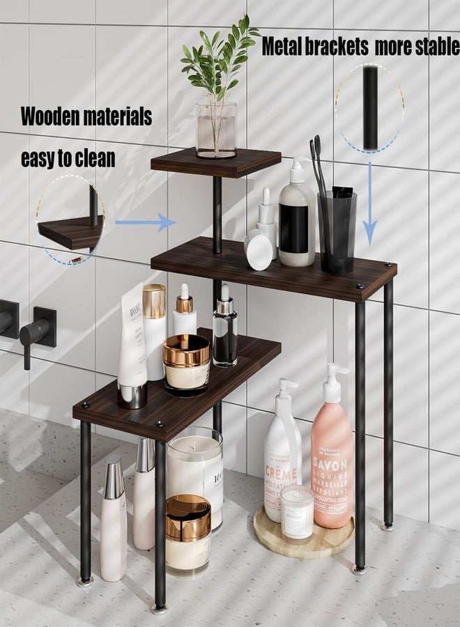 Dazioter Countertop Organizer Organization 3 Tier Kitchen Corner Shelves Adjustable Spice Storage Rack for Bathroom Coffee Area Over Sink (Black Oak) - Image 4