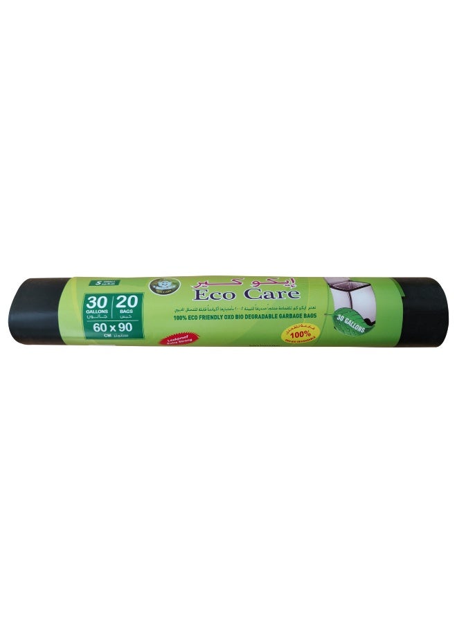 Eco Care Black Garbage Bag Roll - 20 Count, 30 Gallons, 60X90Cm