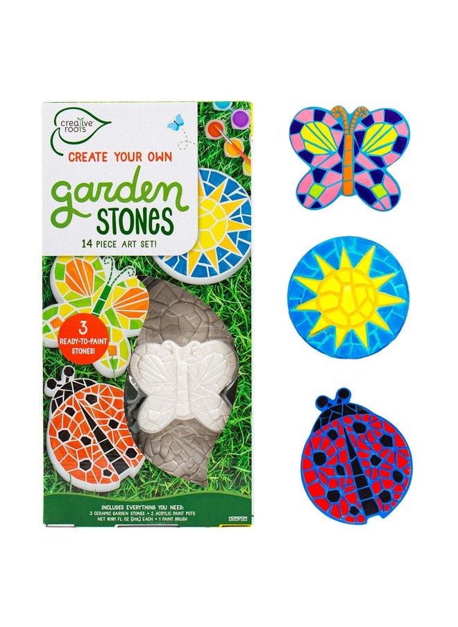 Creative Roots - Mosaic Butterfly Ladybug & Sun Stepping Stone Includes 3 Pack 4.5 Inch Ceramic Stepping Stone & 6 Vibrant Paints Paint Your Own Stepping Stone Diy Stepping Stone For Kids Ages 8+ - Image 1