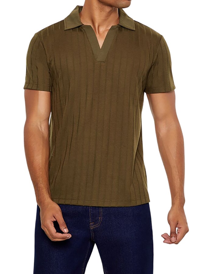 FOREVER 21 Ribbed Knit V-Neck Polo Shirt - Image 1