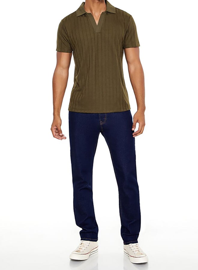 FOREVER 21 Ribbed Knit V-Neck Polo Shirt - Image 4