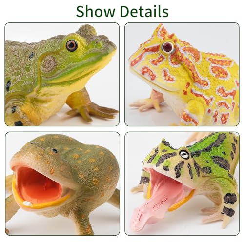 Toymany Frog Toy Figures, Plastic Rainforest Woodland Animals Toy Frogs Set with Realistic Poison Dart Frog, Cake Topper Party Favor Garden Flowerpot Plants Decor - Image 2