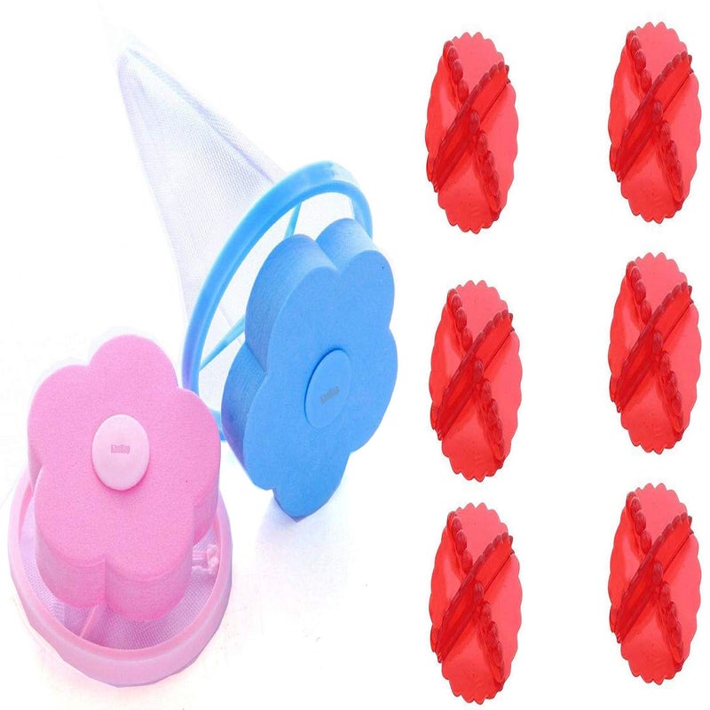 PallRin Washing Machine Flower Ball Shape Floating Reusable Mesh lint Net Trap Filter Bag Hair Catcher Removal Debris Dirt Fur Pouch 2 Piece with Red Laundry Silicone Washing Ball 6 Pcs Pack of 8 - Image 1