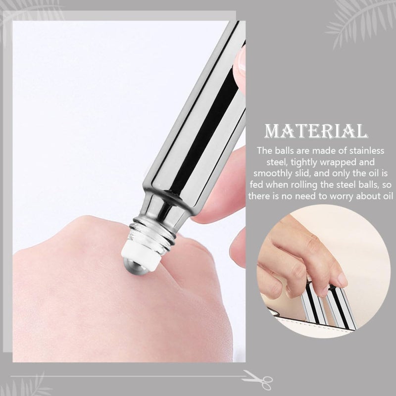 10 Pcs 10ml Silver Glass Roll-on Bottles Portable Essential Oil Perfume Sub Bottles Refillable for Travel Aromatherapy Cosmetic Use - Image 4