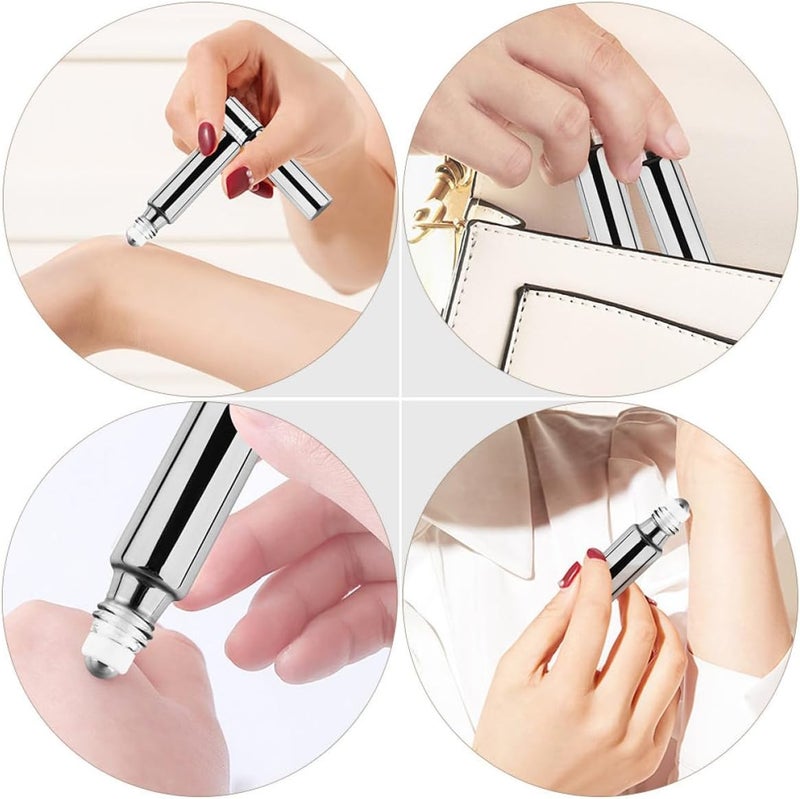 10 Pcs 10ml Silver Glass Roll-on Bottles Portable Essential Oil Perfume Sub Bottles Refillable for Travel Aromatherapy Cosmetic Use - Image 2