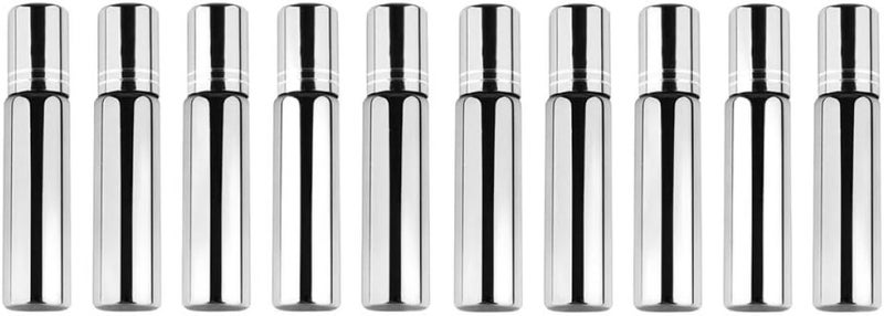 10 Pcs 10ml Silver Glass Roll-on Bottles Portable Essential Oil Perfume Sub Bottles Refillable for Travel Aromatherapy Cosmetic Use - Image 1