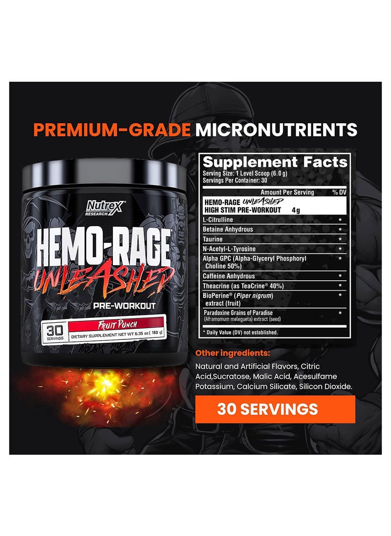 Nutrex Research - Hemo-Rage Unleashed Pre-Workout-Fruit Punch (180G) 6.35 Oz - 30Ser - Image 1