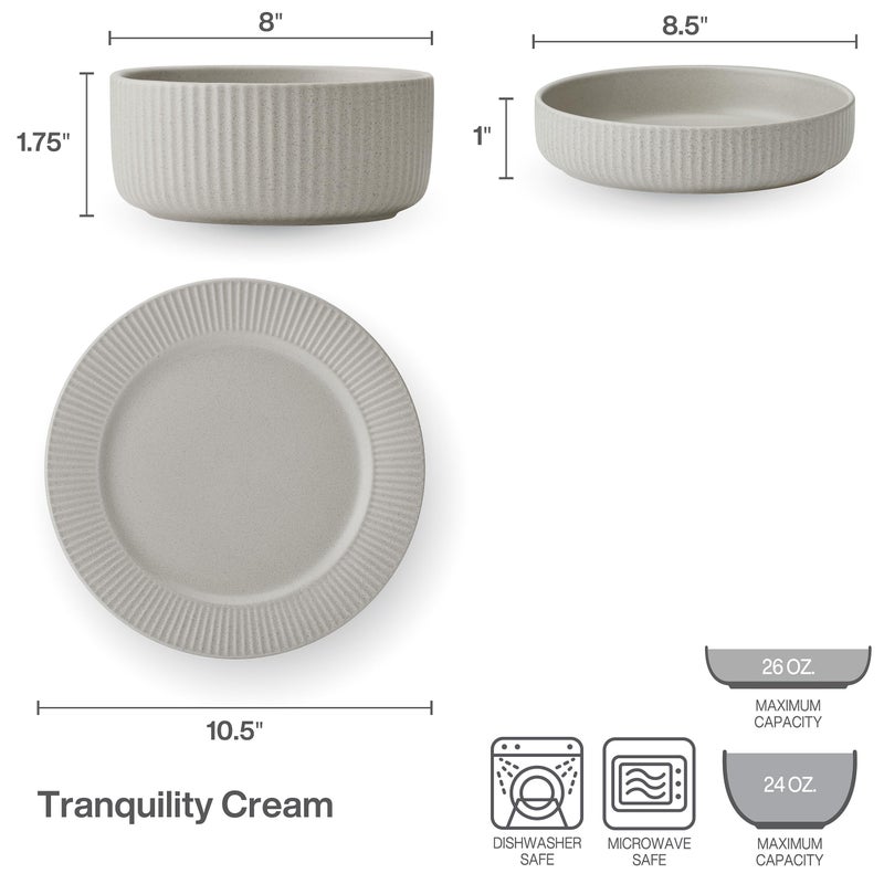 Pfaltzgraff Tranquility 12 Piece Plates Bowls Dinnerware Set, Service for 4, Cream - Image 4