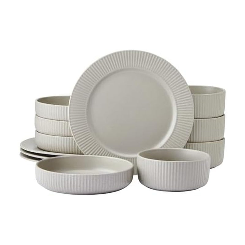 Pfaltzgraff Tranquility 12 Piece Plates Bowls Dinnerware Set, Service for 4, Cream - Image 1