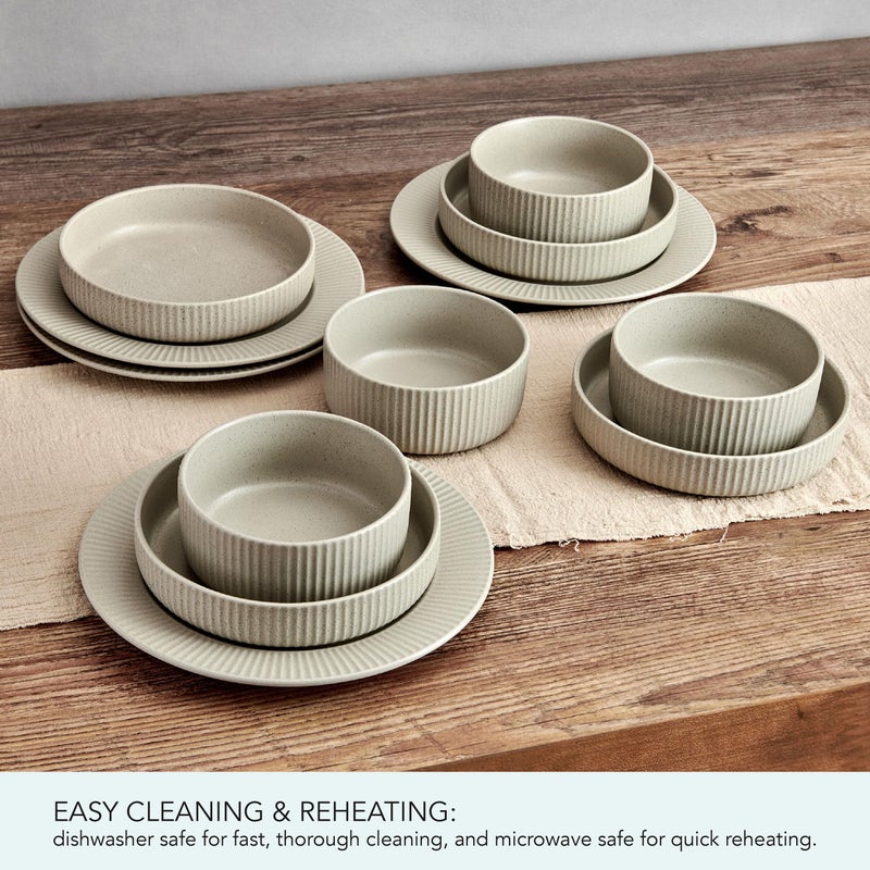Pfaltzgraff Tranquility 12 Piece Plates Bowls Dinnerware Set, Service for 4, Cream - Image 5