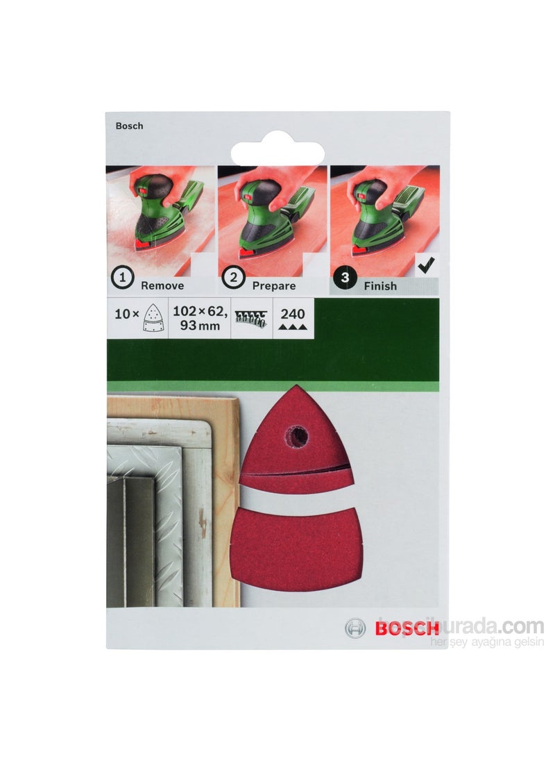 BOSCH - Multi Sanding Paper 10 Pack, 102 X 62/93 Mm 240 Grit 11 Holes  - Image 1