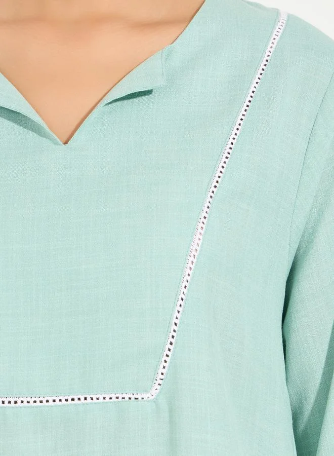 Styli Linen Look Jalabiya with Roll-Up Sleeves