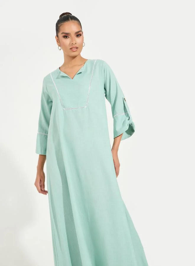Styli Linen Look Jalabiya with Roll-Up Sleeves