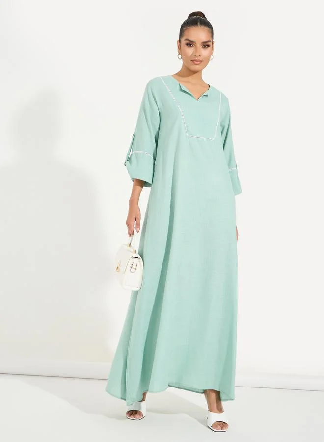 Styli Linen Look Jalabiya with Roll-Up Sleeves