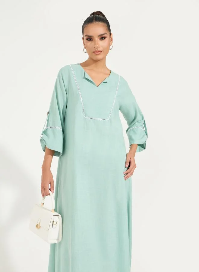 Styli Linen Look Jalabiya with Roll-Up Sleeves