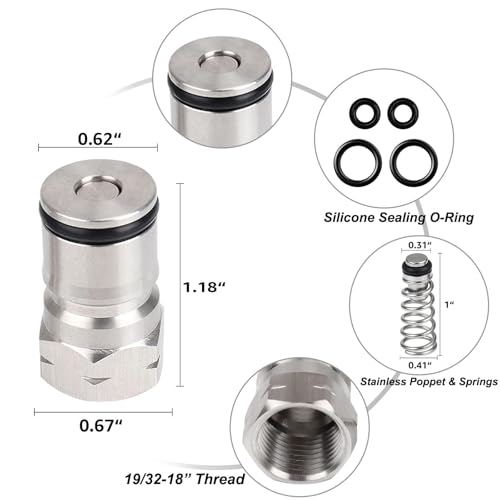 Hgkeke 2 Packs Ball Lock Keg Posts for Cornelius Keg Stainless Corny Keg Post 19/32-18 Female Thread Gas Post Keg Liquid Post Replacement O-Rings Ball Lock Keg Fittings (Post & Poppet &Spring) - Image 3