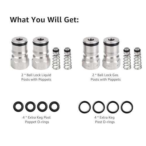 Hgkeke 2 Packs Ball Lock Keg Posts for Cornelius Keg Stainless Corny Keg Post 19/32-18 Female Thread Gas Post Keg Liquid Post Replacement O-Rings Ball Lock Keg Fittings (Post & Poppet &Spring) - Image 2