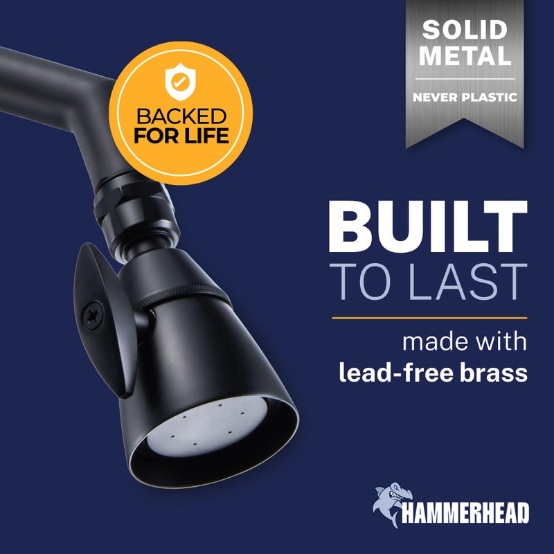 HammerHead ShowersÂ® Solid Metal 2 Inch High Pressure Shower Heads - MATTE BLACK â€“ 2.5 GPM Shower Heads High Pressure - High Flow Shower Head with ADJUSTABLE SPRAY PATTERN - Fixed Shower Head - Image 2