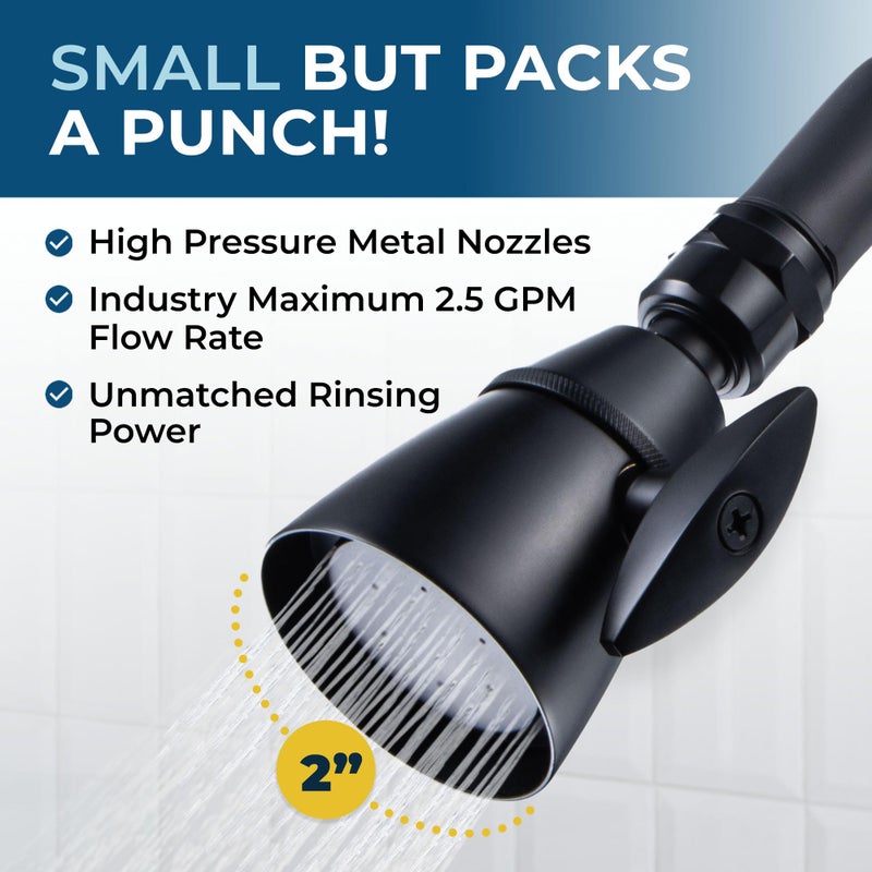 HammerHead ShowersÂ® Solid Metal 2 Inch High Pressure Shower Heads - MATTE BLACK â€“ 2.5 GPM Shower Heads High Pressure - High Flow Shower Head with ADJUSTABLE SPRAY PATTERN - Fixed Shower Head - Image 3
