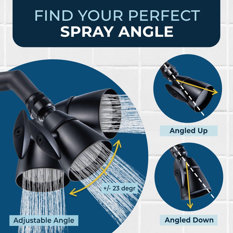 HammerHead ShowersÂ® Solid Metal 2 Inch High Pressure Shower Heads - MATTE BLACK â€“ 2.5 GPM Shower Heads High Pressure - High Flow Shower Head with ADJUSTABLE SPRAY PATTERN - Fixed Shower Head - Image 5