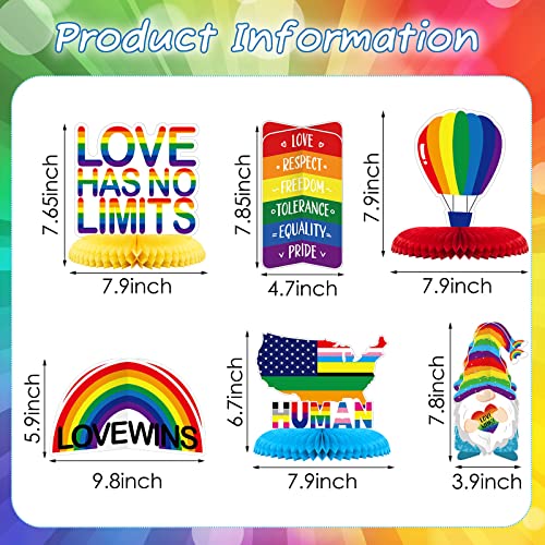 Zonon 9 Pieces Pride Month Decorations Pride Honeycomb Centerpiece Rainbow Party Decorations Love is Love Table Toppers Centerpieces Love Wins Table Centerpieces for Rainbow Theme Party Supplies - Image 5