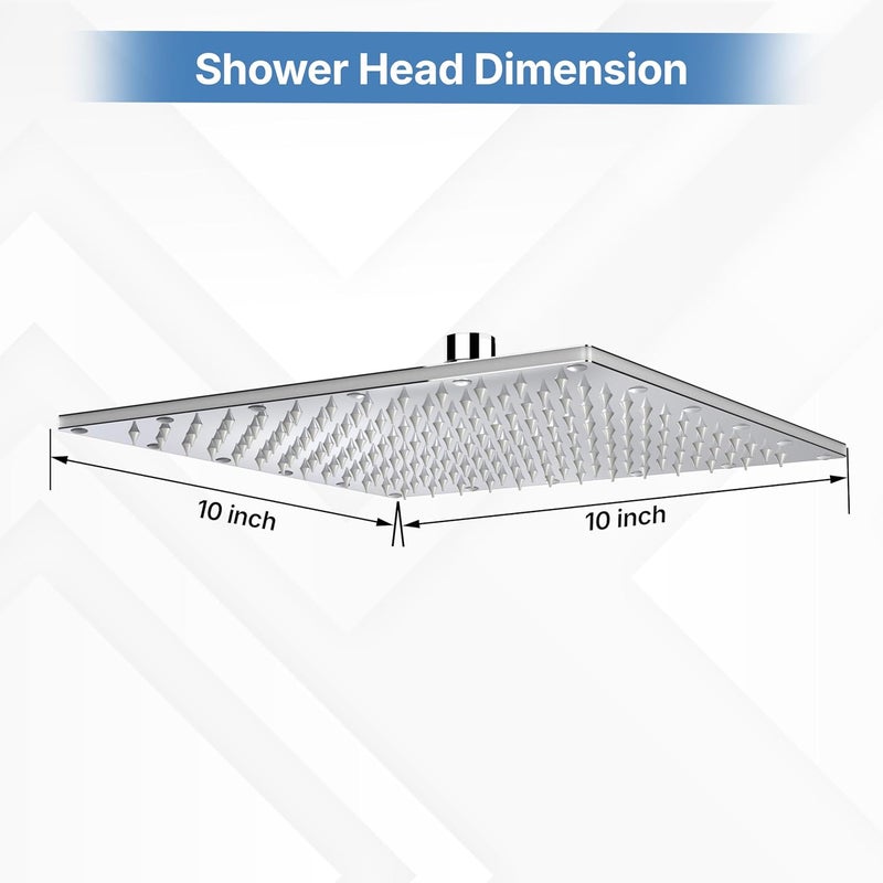 FORTUNE Stainless Steel Overhead Square Shower Without Arm Ultra Slim Shower Head for bathroom Rain Spray Shower Chrome Finish 10x10 Inch - Image 3