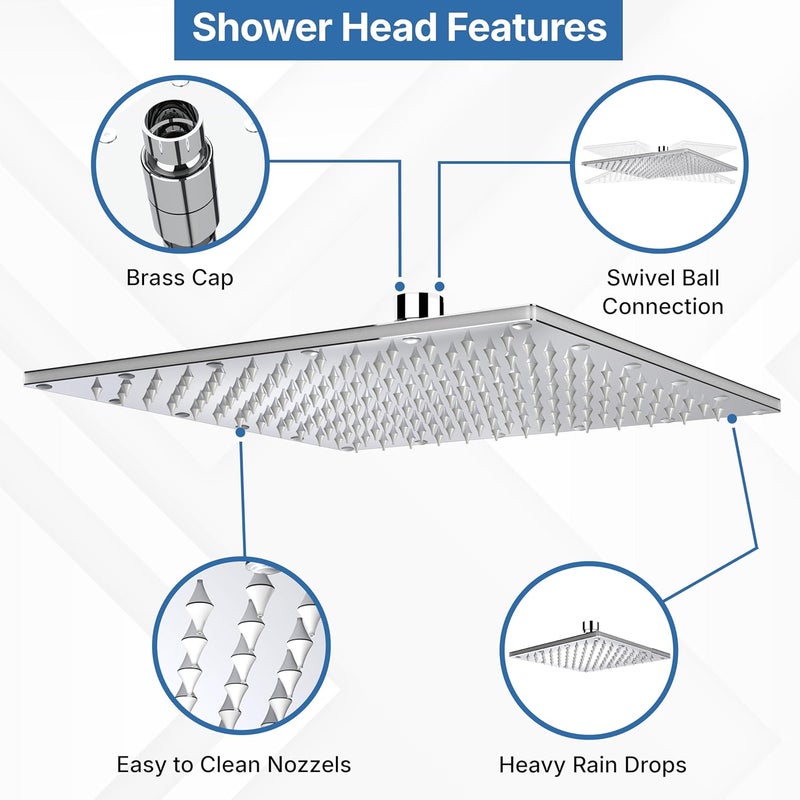 FORTUNE Stainless Steel Overhead Square Shower Without Arm Ultra Slim Shower Head for bathroom Rain Spray Shower Chrome Finish 10x10 Inch - Image 4