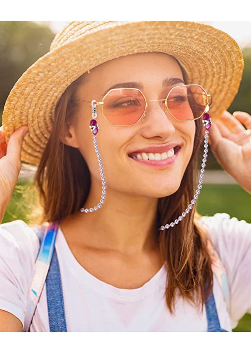 Sunglasses Chain Pearl Eyeglass Mask Holder Hook and Loop Closure Anti-Lost Elegant Reading Glasses Myopic Scope Eyewear Lanyards for Women Girls 2PCS - Image 5