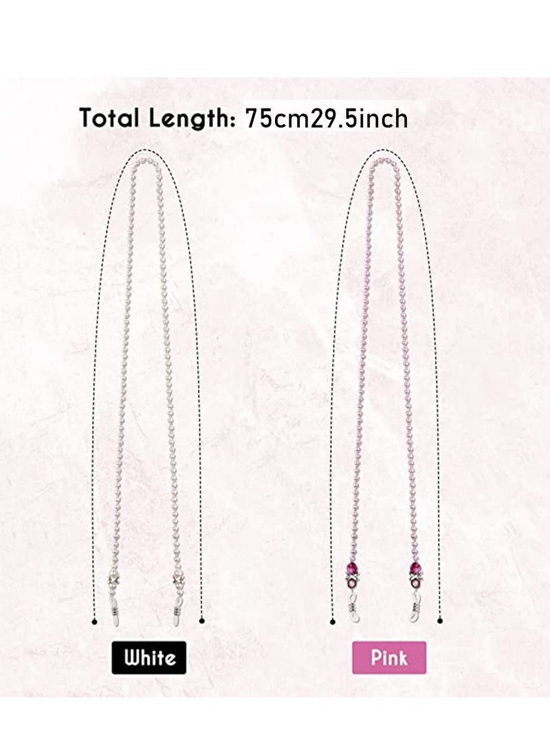 Sunglasses Chain Pearl Eyeglass Mask Holder Hook and Loop Closure Anti-Lost Elegant Reading Glasses Myopic Scope Eyewear Lanyards for Women Girls 2PCS - Image 3