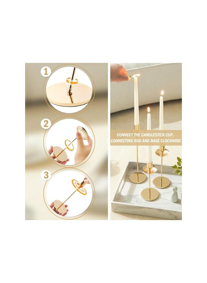The Bros Candlestick Holders Taper Candle Holders, French Gold Candlestick Holders with Drip Protectors, 3 Pcs Iron Taper Candle Holder for Home Fall Christmas Dining Table Decor, Wedding Party Pillar Candle - Image 5