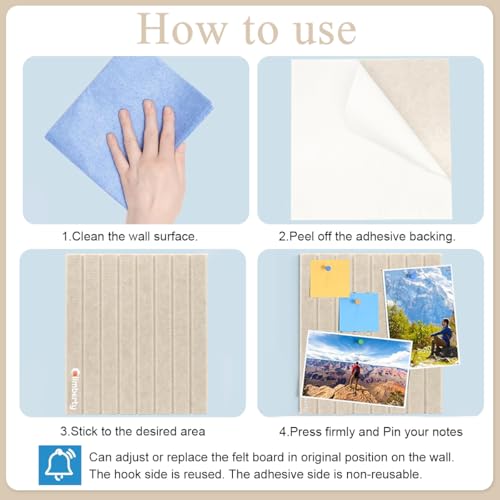 Climberty® 6Pcs Black Felt Bulletin Board, 30x30cm Self-Adhesive Wall Boards with 50pcs Drawing Pins, Felt Message Board for Paste Notes, Photos, Schedules (Black) - Image 5