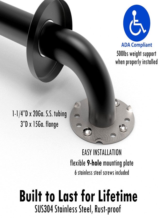 AmeriLuck Dual Pack 1-1/4 x 24‘’ 2 Pack Stainless Steel Bath Safety Grab Bar, ADA Compliant 500lbs Loading Capacity, Matte Black, Assembly Needed - Image 5